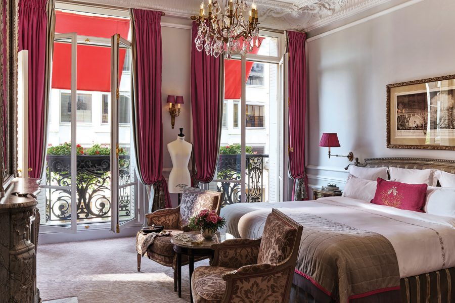 Inside the bedroom of Hotel Plaza Athenee Eiffel Suite