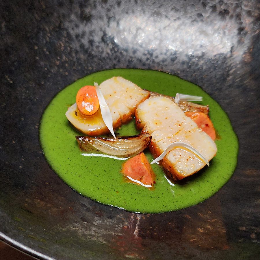 Food on a green plate