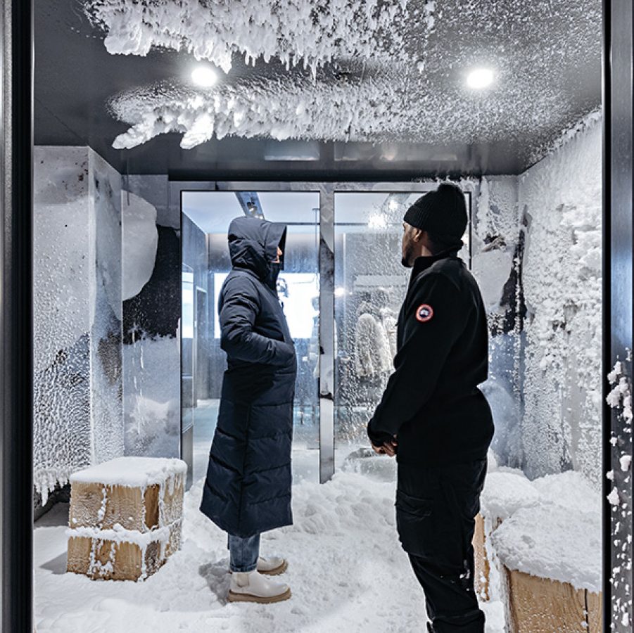 People wearing Canada Goose in the shop at Eaton Centre in Toronto