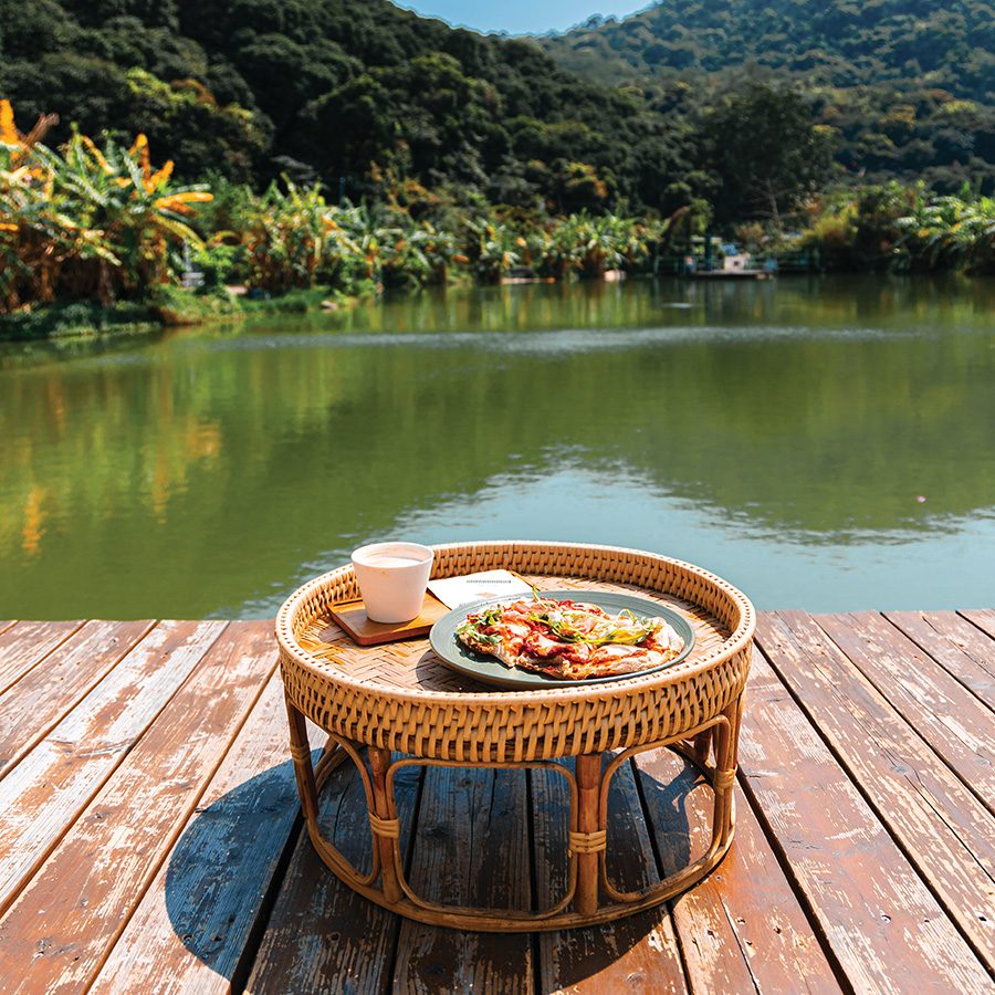 Food next to body of water