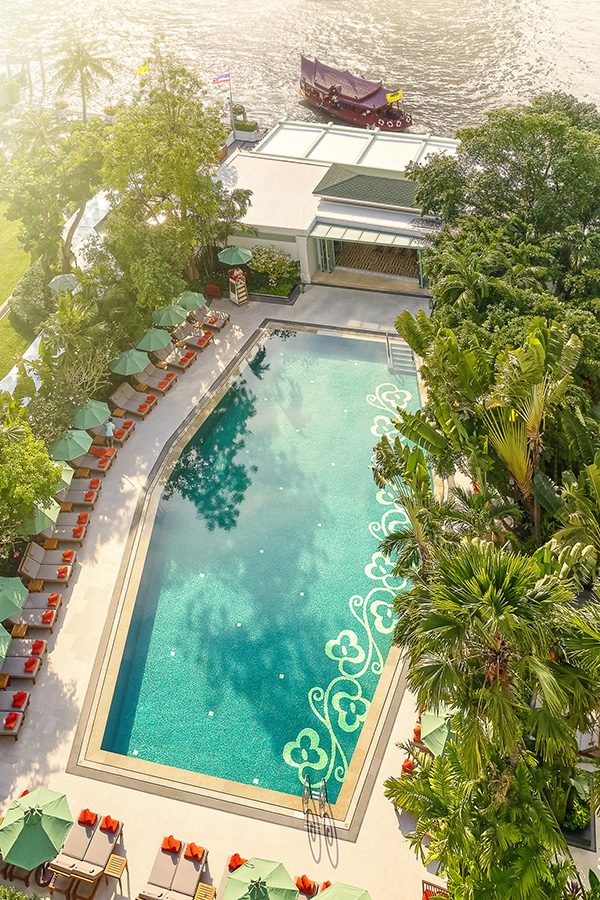 Aerial photo of the outdoor pool at Mandarin Oriental Bangkok