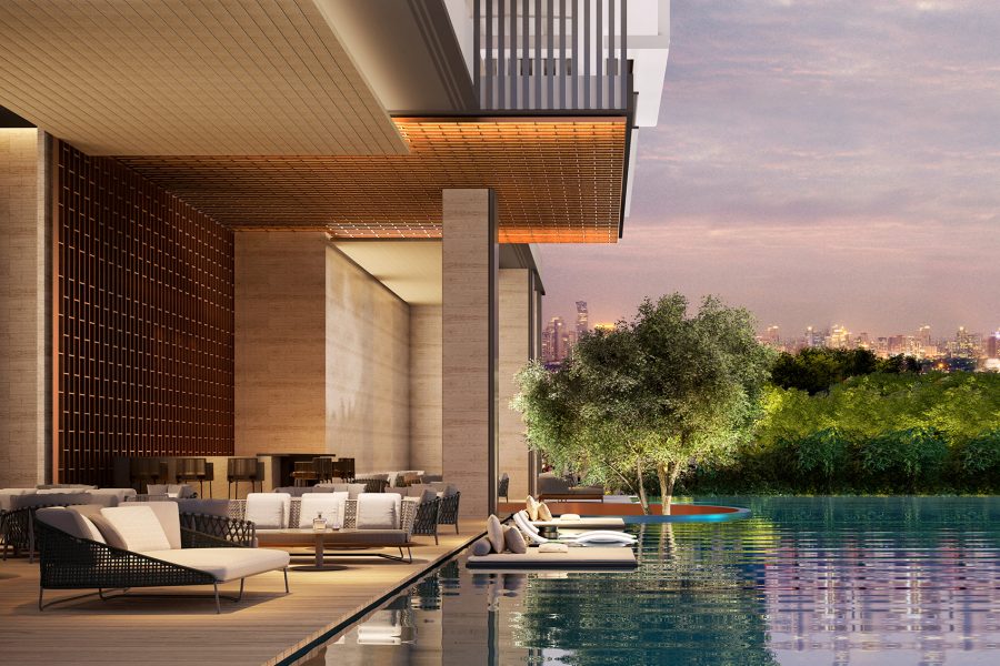 An outdoor infinity pool at Aman Nai Lert Bangkok