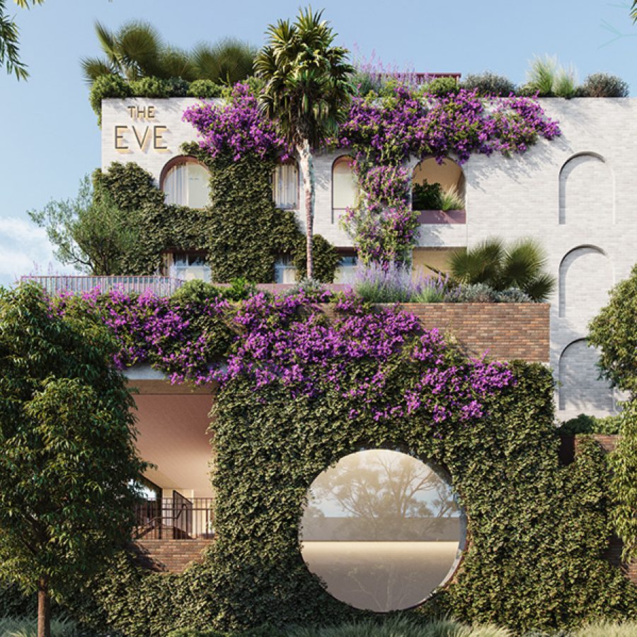 Exterior of the gardens at The Eve Hotel in Sydney.