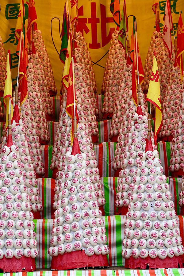 Towers of bao buns at Cheung Chau bun festival