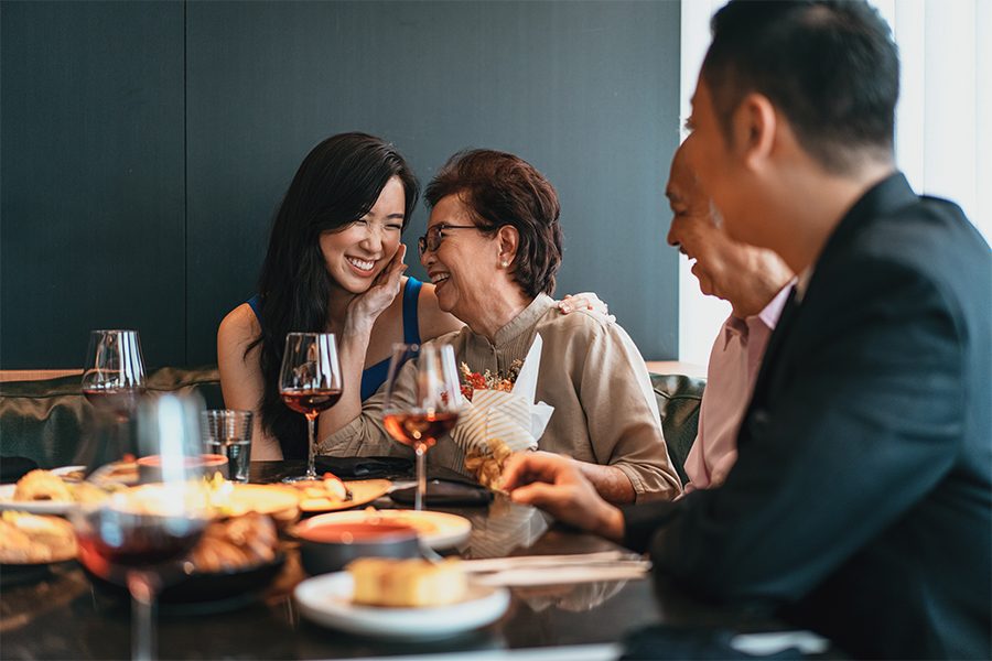 Family at table in restaurant 