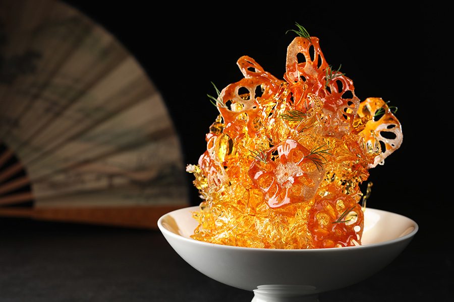Chinesology's artistic Chinese lotus seed dish on a white bowl