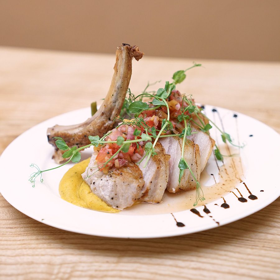 Shh Café pork chop dish with vegetables and puree