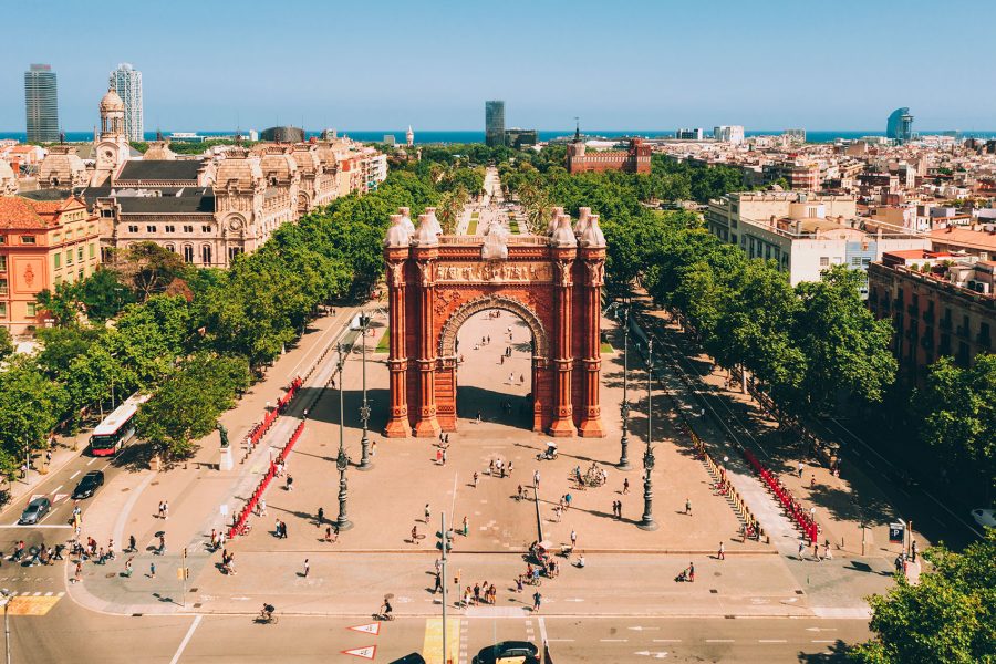 Barcelona's Arc de Triomf with Promenade Passeig de Lluis Companys