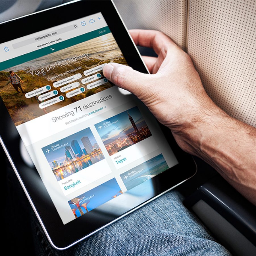 Browsing holiday destination ideas on the Cathay Pacific website
