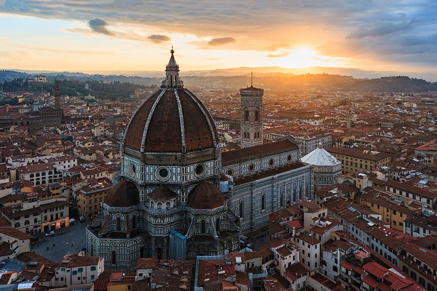 Aerial view of Santa Maria del Fiore at sunset