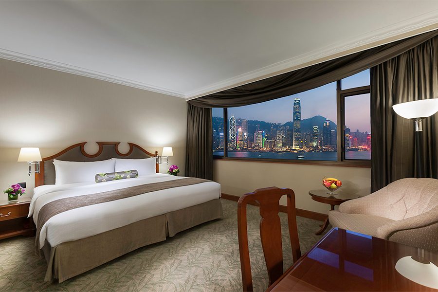 One of the rooms at Wharf Hotels has a view of Victoria Harbour.