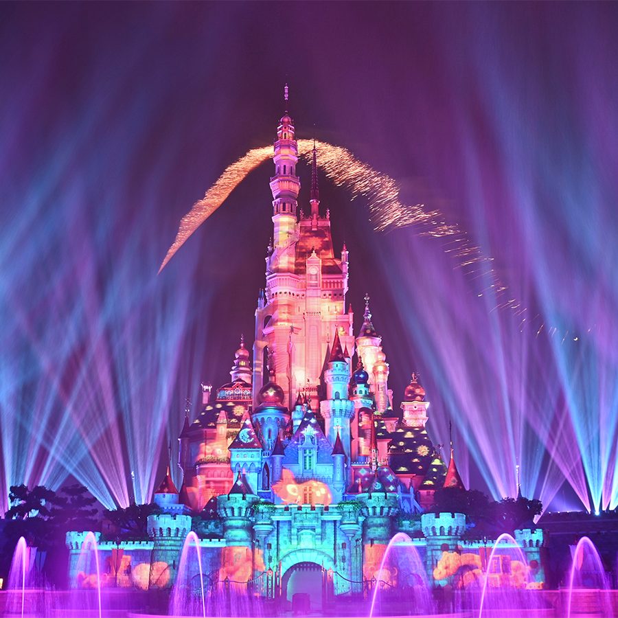 A photo of nighttime show at Hong Kong Disneyland