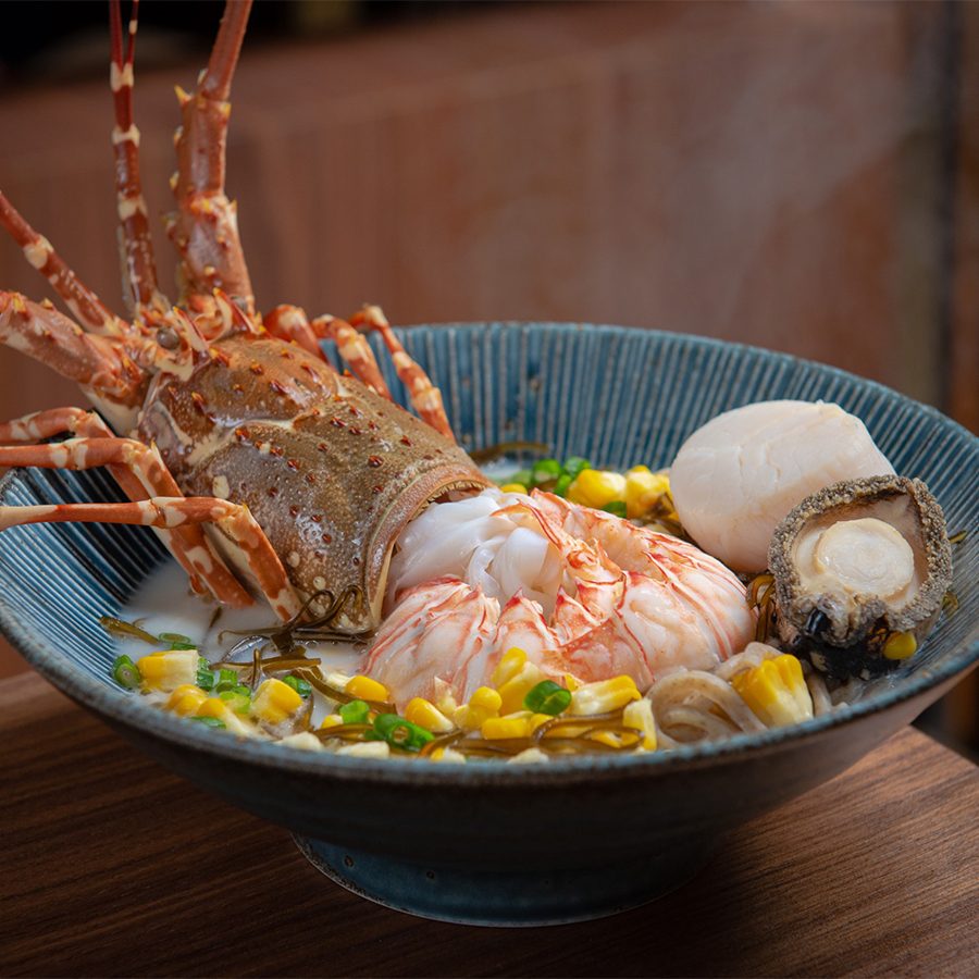 Seafood ramen with lobster, abalone and scallops.