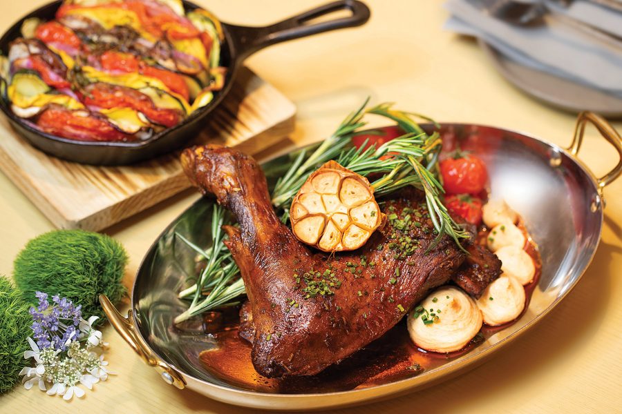 A photo of Red Label Lamb served on a silver plate at Tangram