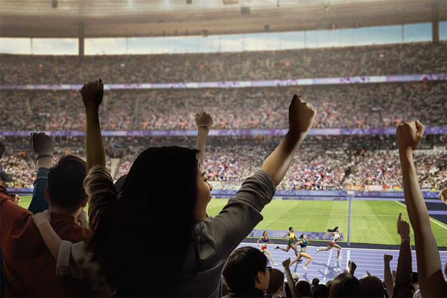 The crowd is cheering at a ball game