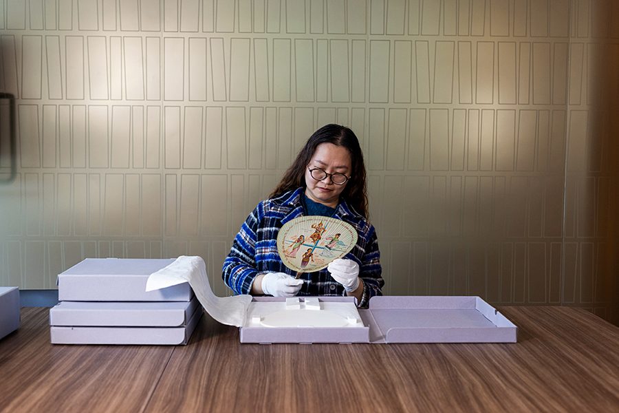 Sophie Cheung checking on her product