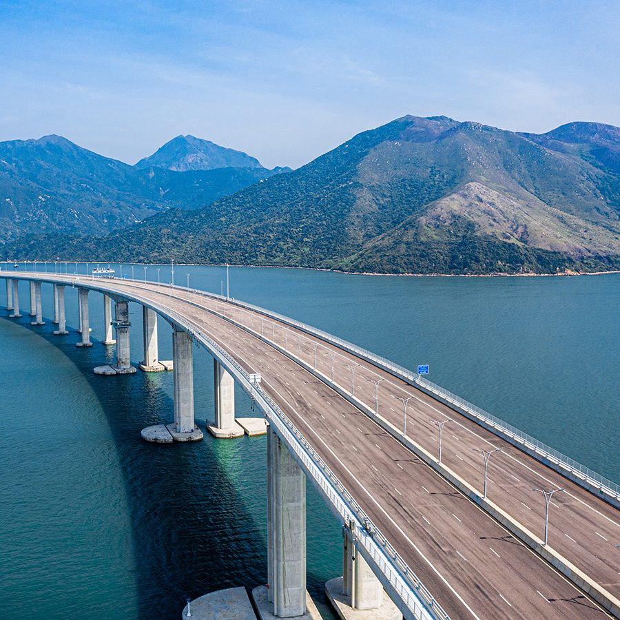 A drone view of the Hong Kong-Zhuhai-Macau Bridge