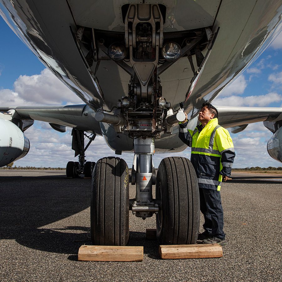Staff checking the airplane
