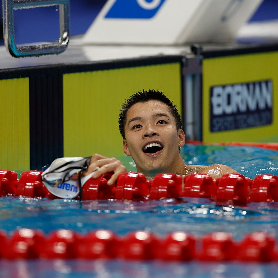 Lan Yentou Ho just finished his swimming and smiling