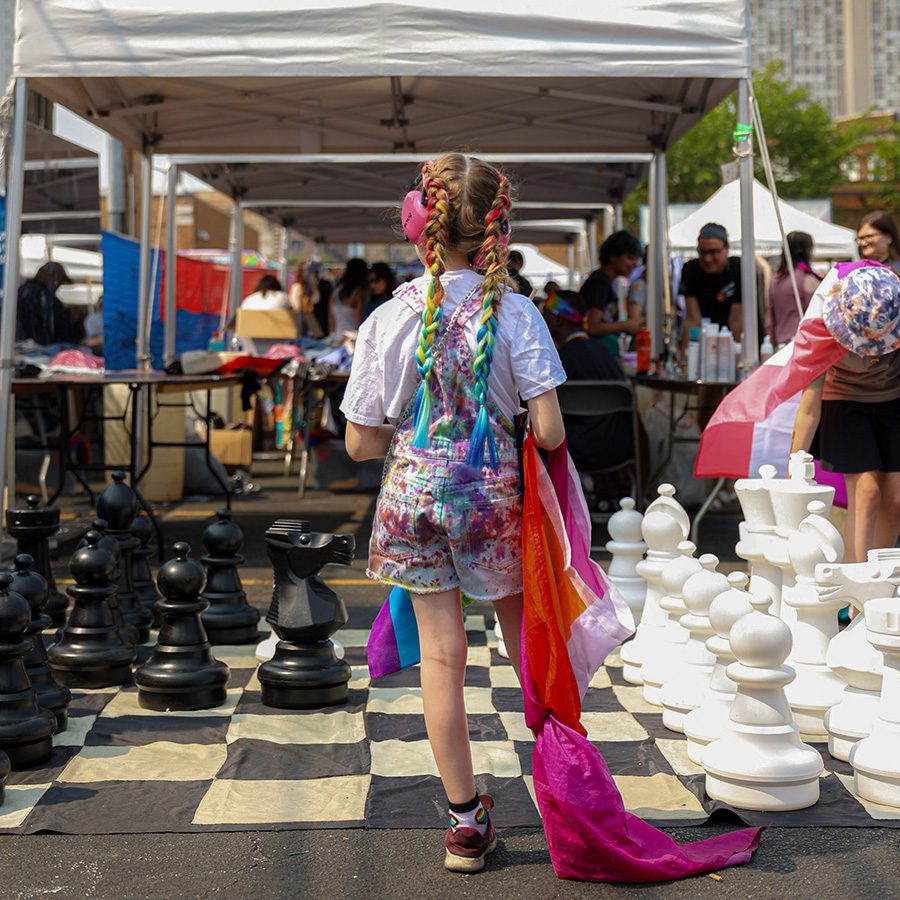Girl with rainbow hair at a pride parade in Chicago, Illinois