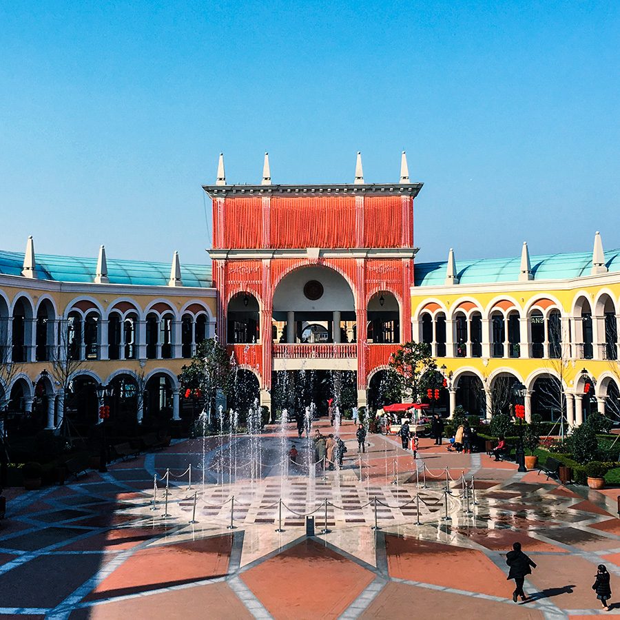 An exterior view of Florentia Village in Shanghai
