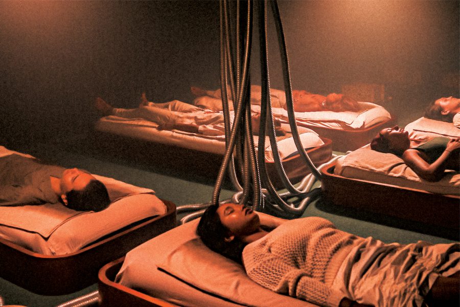 a group of people lying down and meditating at a wellness festival by Potato Head