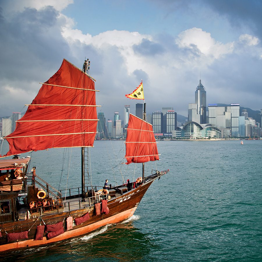 Junk Boat on Victoria Harbour, Hong Kong.