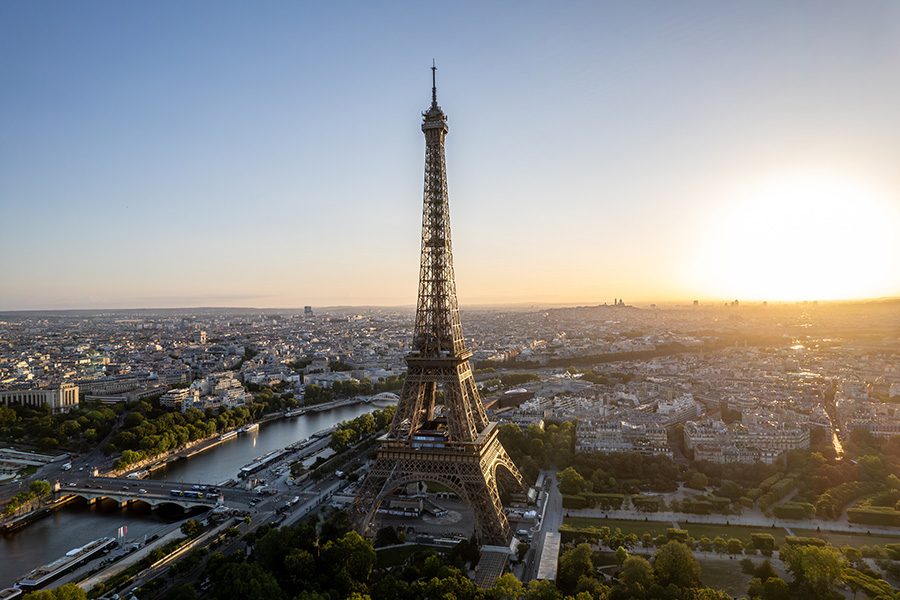 A wide shot of twilight in Paris