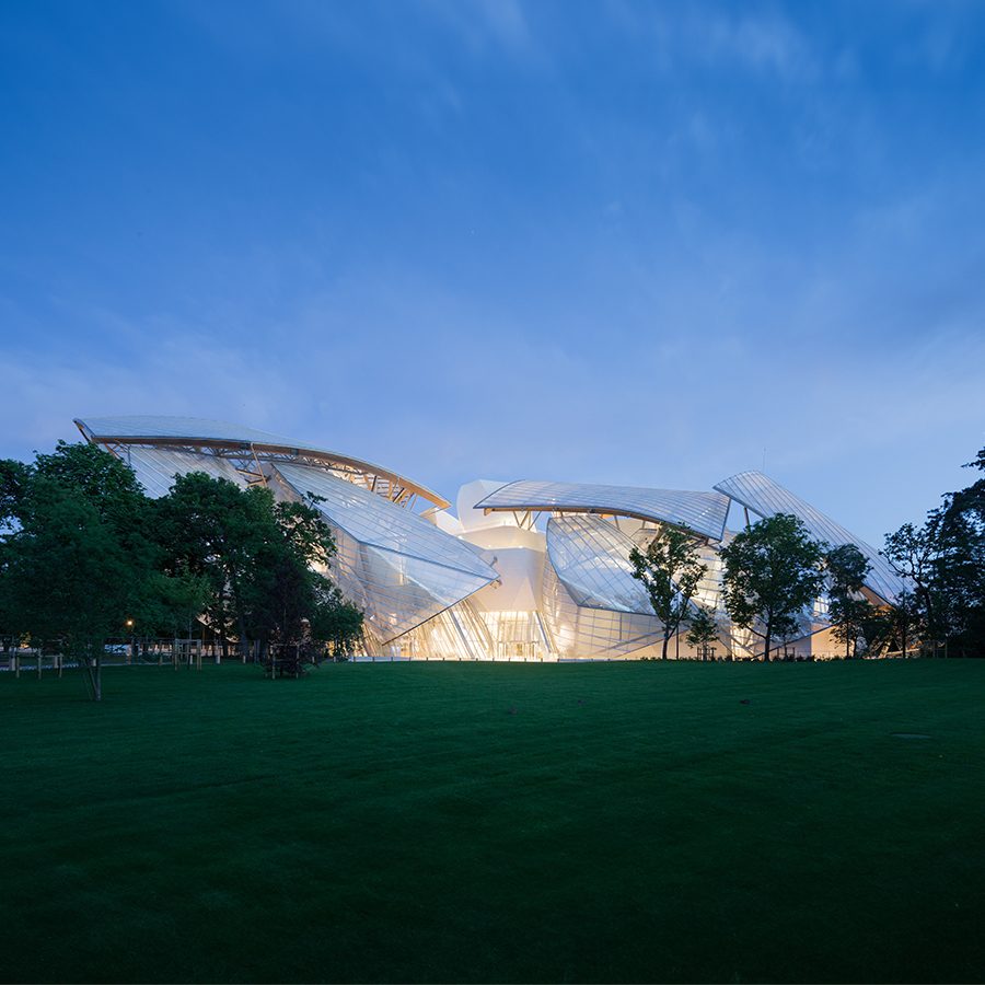 The exterior view of Fondation Louis Vuitton in Paris, France