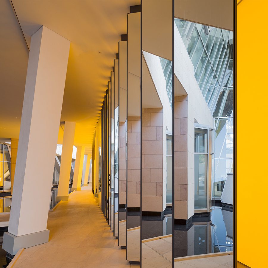 The interior view of Fondation Louis Vuitton in Paris, France