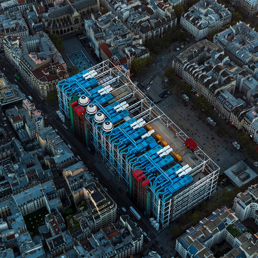 An aerial view of Le Centre Pompidou in Pairs, France