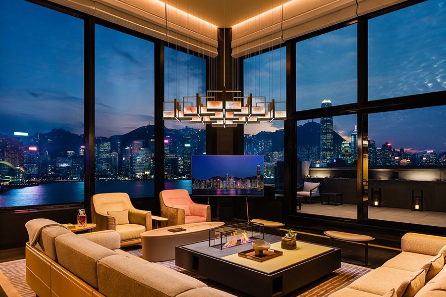 View at night from a guest room at Regent Hong Kong