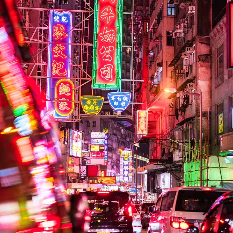 Night street view in Hong Kong