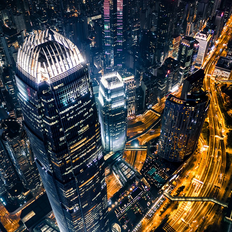 Aerial night view in Hong Kong