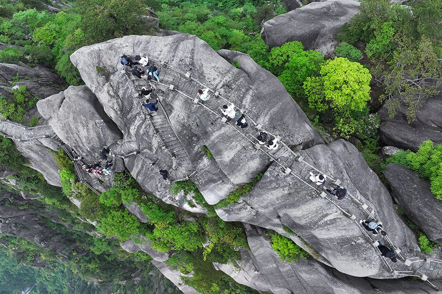 Aerial view of a big rock in Huangshan, Chinese Mainland 
