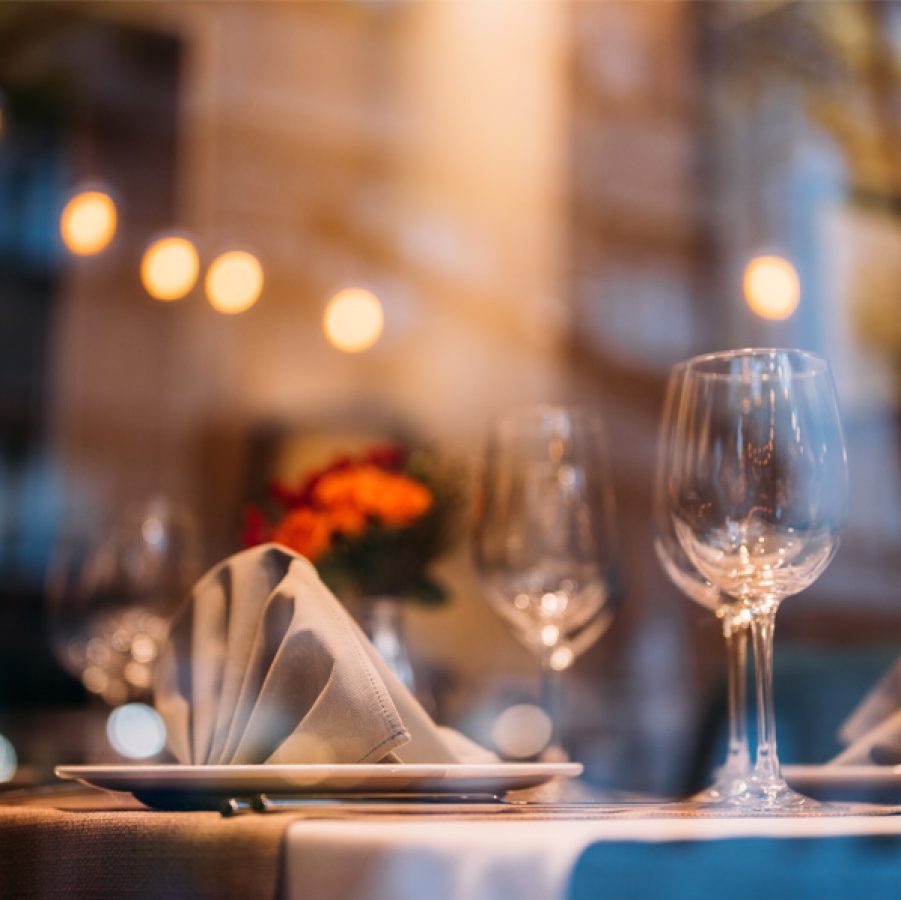 Wine glasses in restaurant window