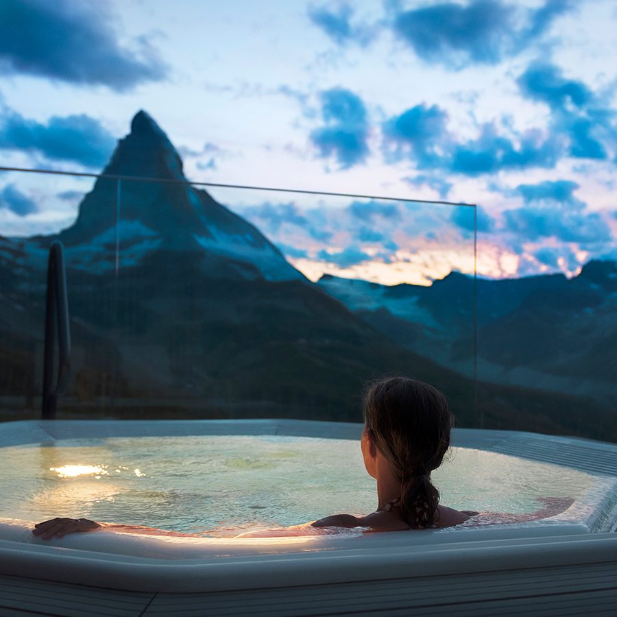 Person relaxing in a pool in Switzerland