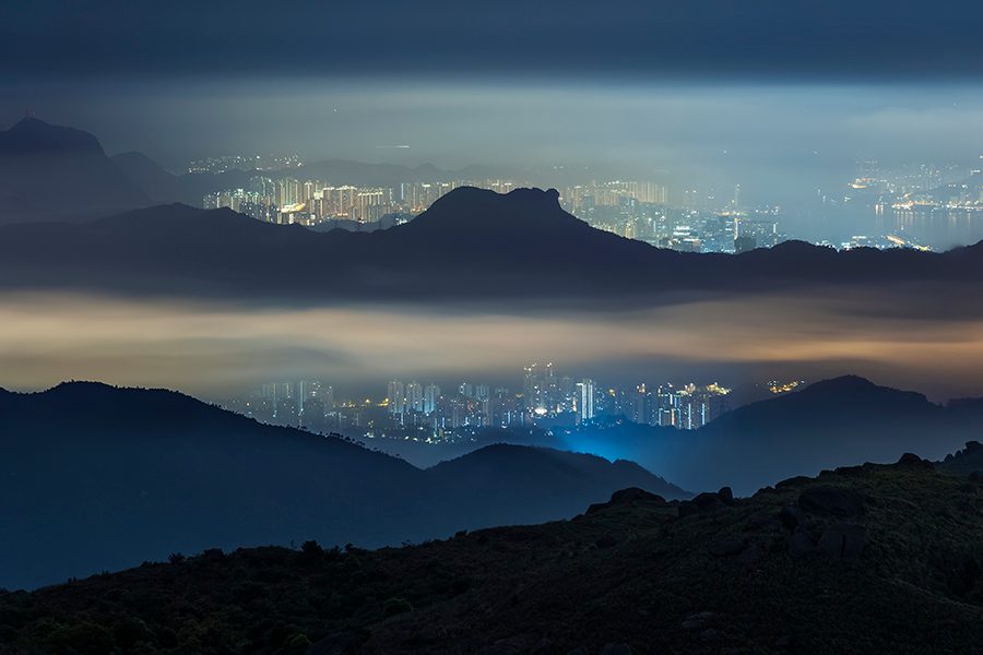 foggy night in Hong Kong