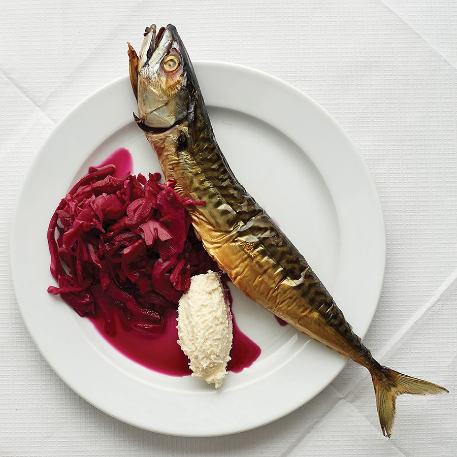 Smoked mackerel, pickled red cabbage and horseradish at St John