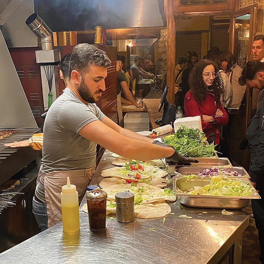 Chef preparing food at Kurdish grill shop Urfa Durum in Strasbourg Saint-Denis