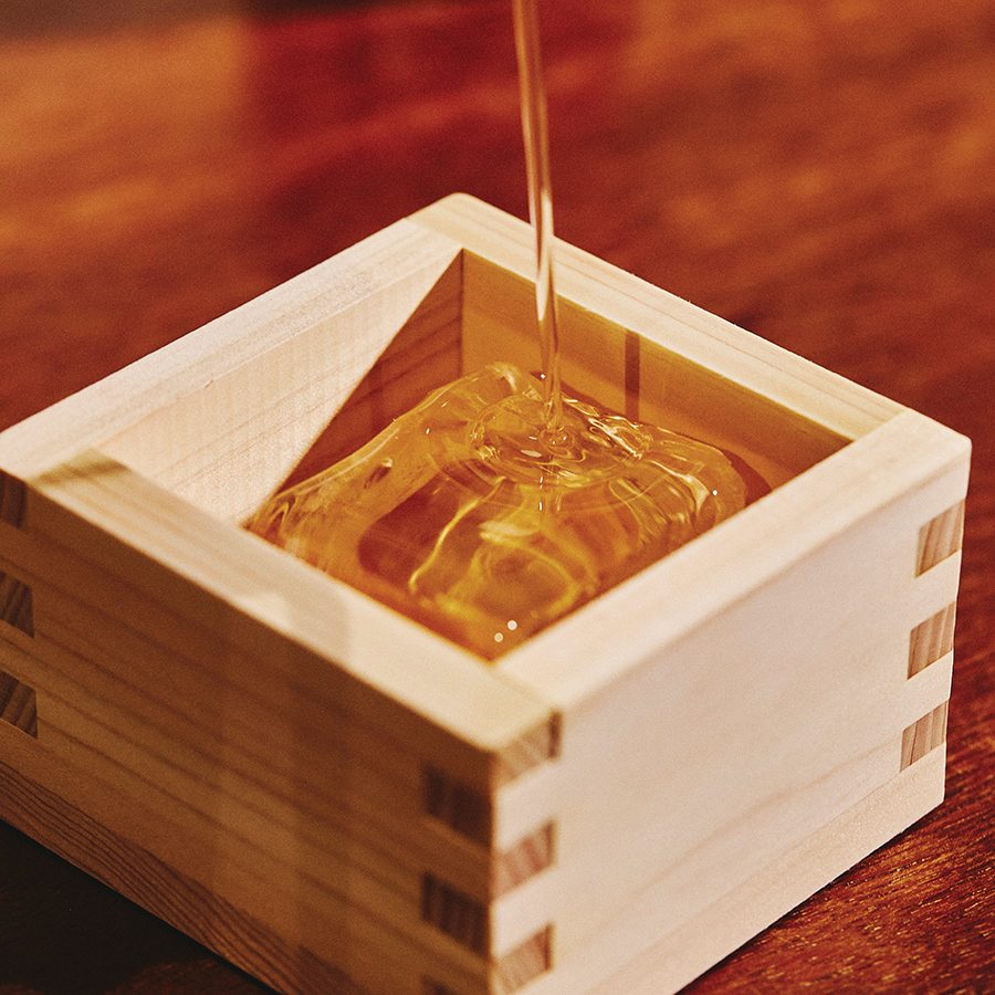  Hinoki Zakura, a sweet potato shochu cocktail served in a wooden box at Folklore Tokyo