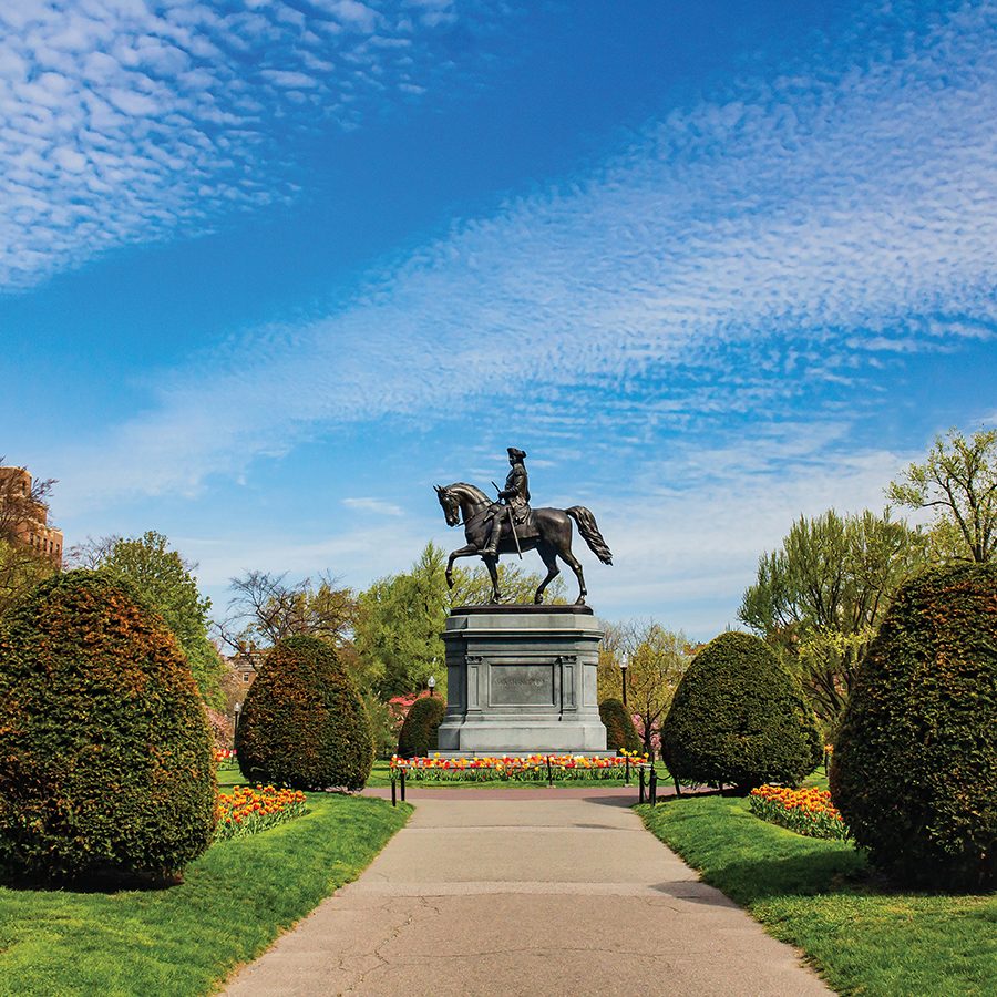 Boston pubic garden with a statue