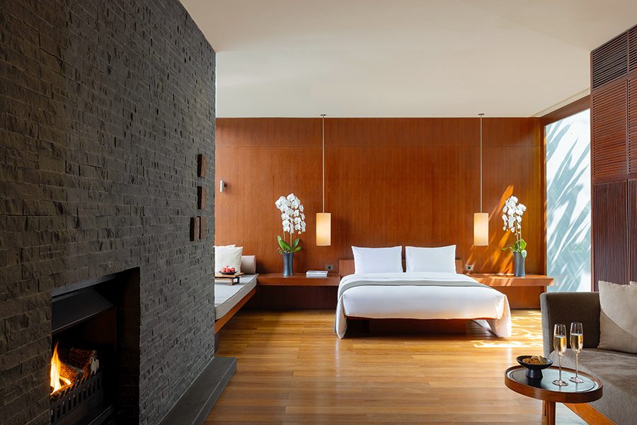 A view of the bedroom interior at The Lalu, Sun Moon Lake hotel Nantau County, Taiwan