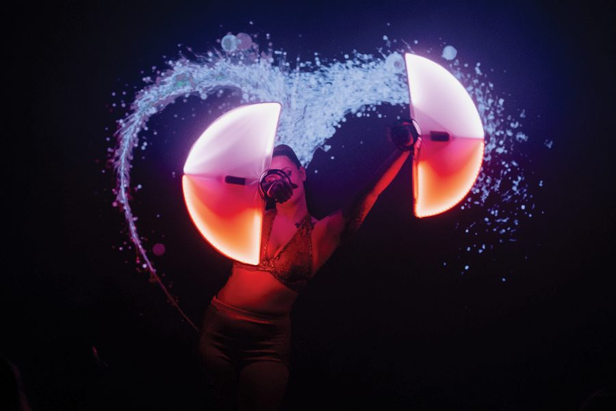 Woman dancing with light