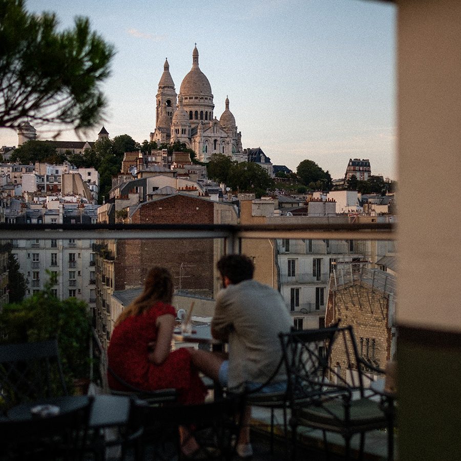 couple looking at Paris city view