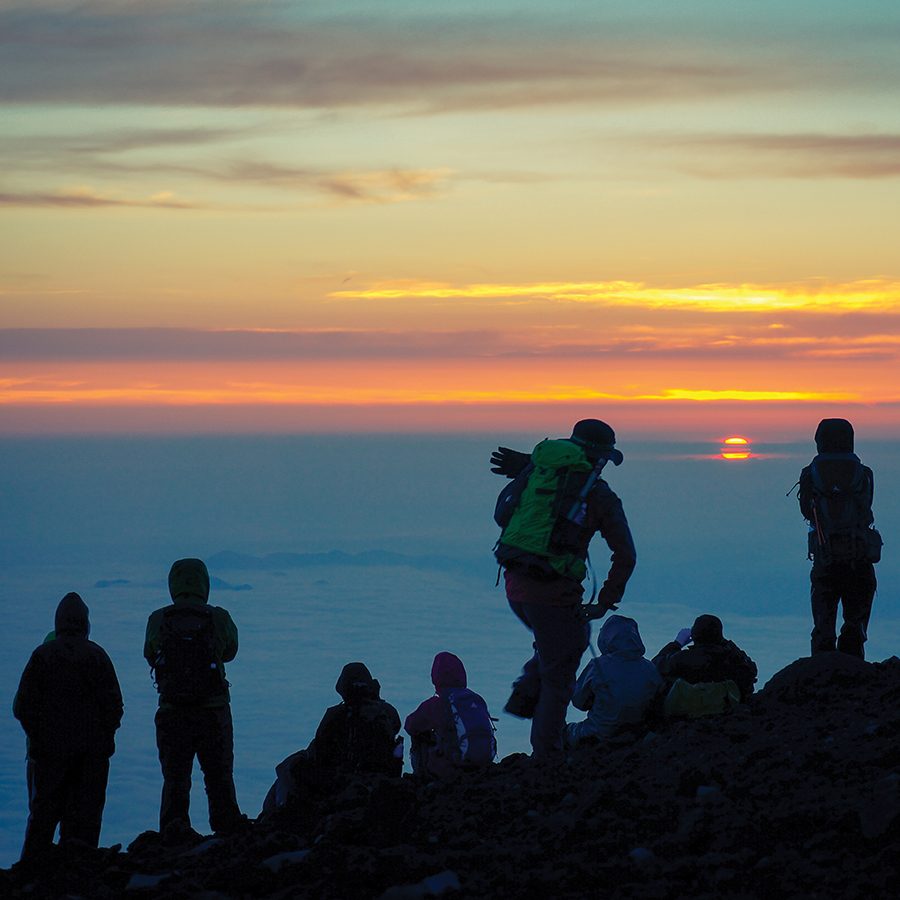 People watching the sunrise on Mount Agung, Indonesia