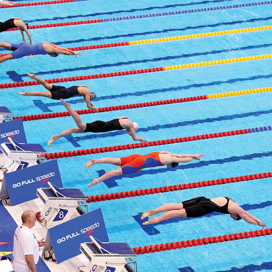 Swimmers competing at the London Aquatics Centre