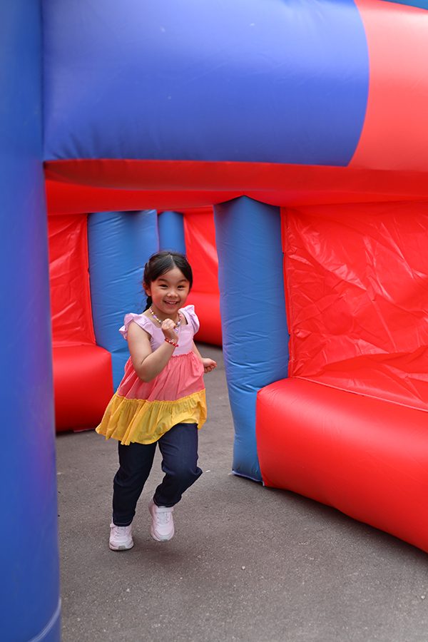 A girl is running at the Labyrinth