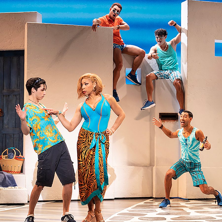 On the Mamma performance, people are dancing.