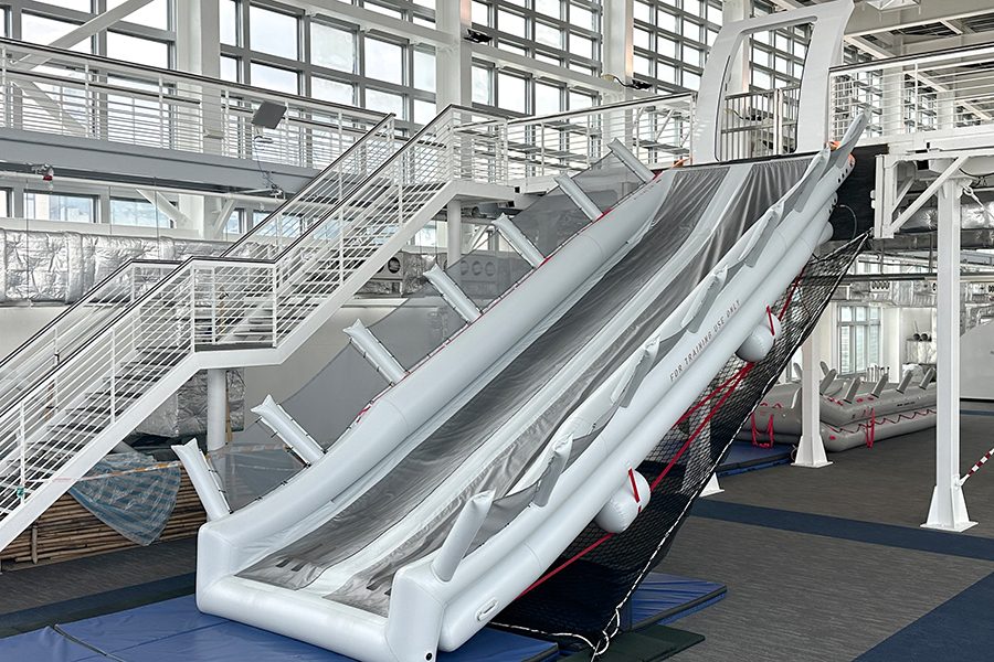 An inflated emergency slide
